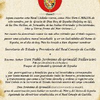 Edicto Real SM Carlos III - Secretario de Estado Grimaldi