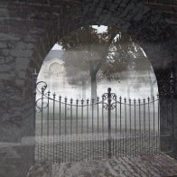 Country house in a foggy late automn day