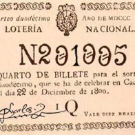 Numero acabado en 5 de la loteria Nacional traida a España por Carlos III de Borbón