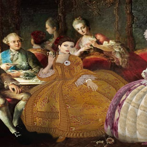 Her graces the Duchesse de Rochefort and the Duchesse de Valois in company of a few courtiers drinking chocolat