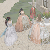 a morning gathering Lady Stormy, Lady Ephe, Lady Beatrice, and Sir Walter