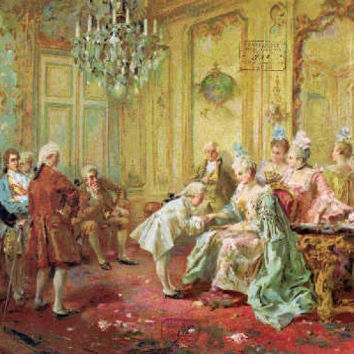 Mozart introduced to Mme. de Pompadour at Versailles.
